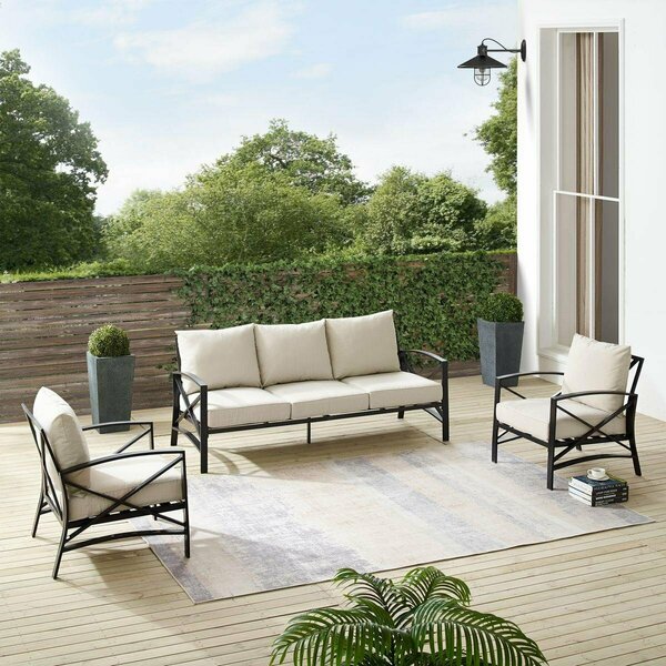 Claustro Outdoor Sofa Set, Oatmeal & Oil Rubbed Bronze - Sofa & 2 Arm Chairs - 3 Piece CL3051556